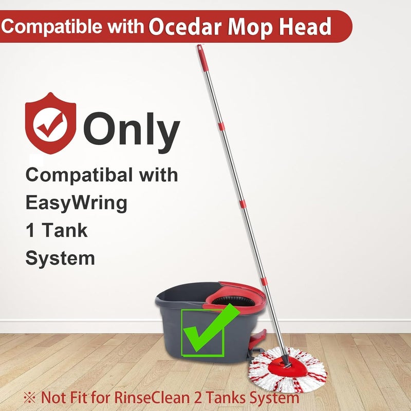 Hibaby Spin Mop Replacement Head, Base, Handle Compatible with Ocedar Mop Set EasyWring 1-Tank Microfiber Spin Mop, 2 Refills Replacement Heads, 30-58in Handle and 1 Base Combo Set - Image 2